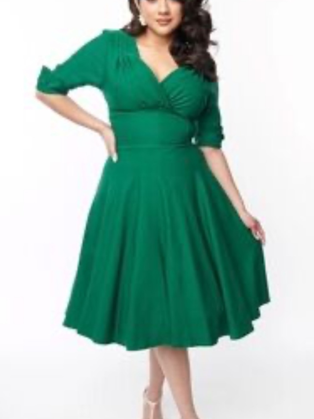Unique Vintage Green V-Neck Fit & Flare Dress XXL